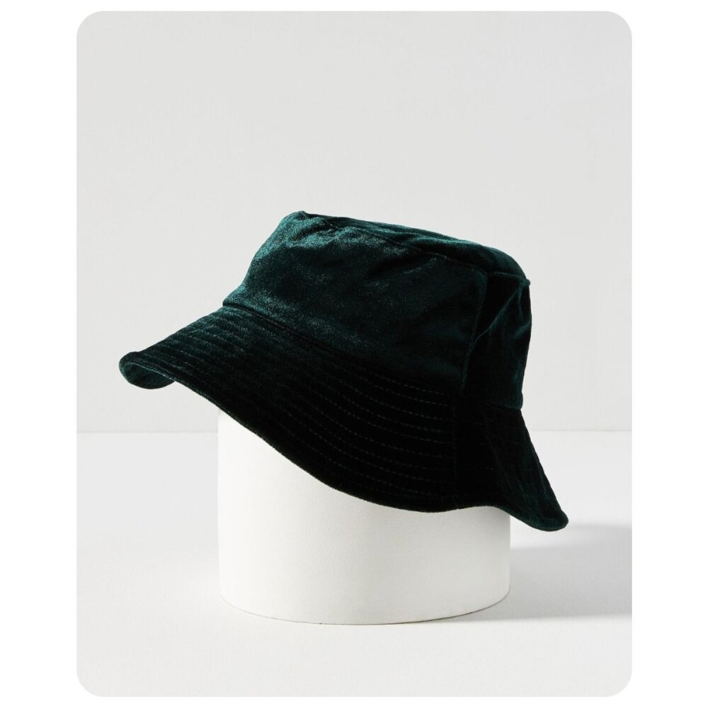 by Anthropologie Green Velvet Bucket Hat